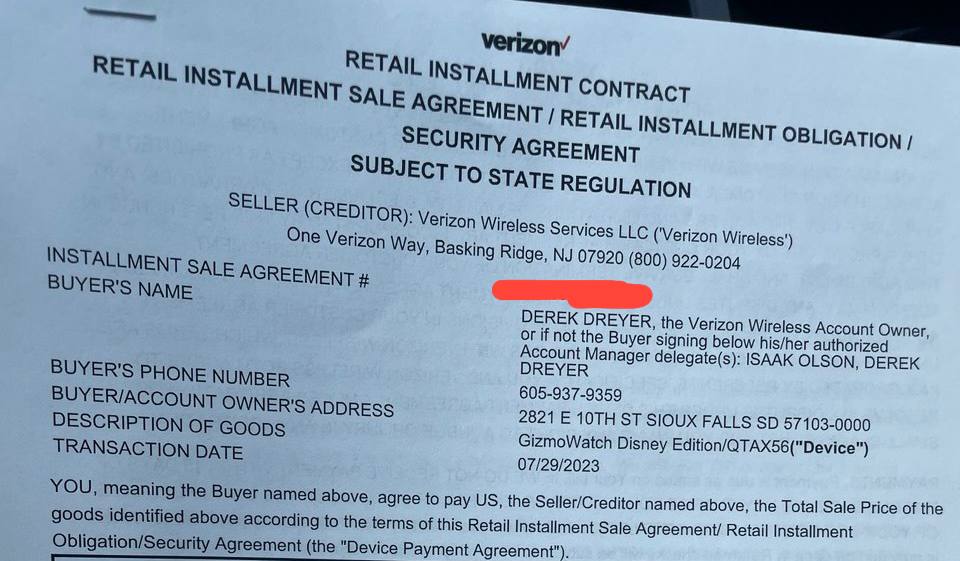 Text messages showing past identity theft at Verizon involving Derek and accomplice Isaac