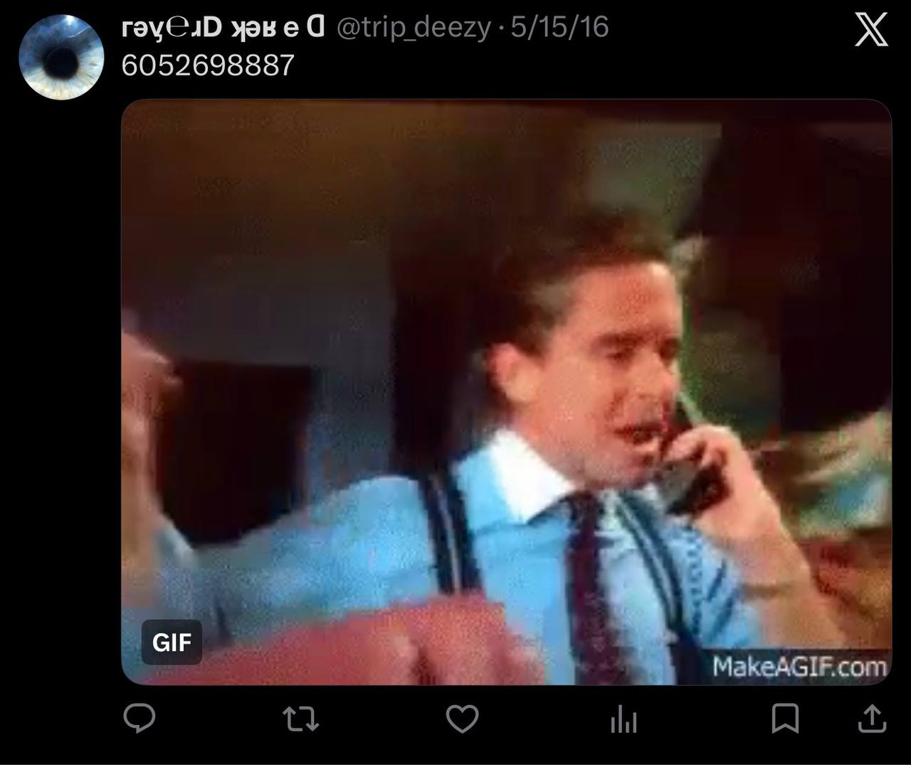 Tweet from @trip_deezy mysteriously posting phone number 605-269-8887
